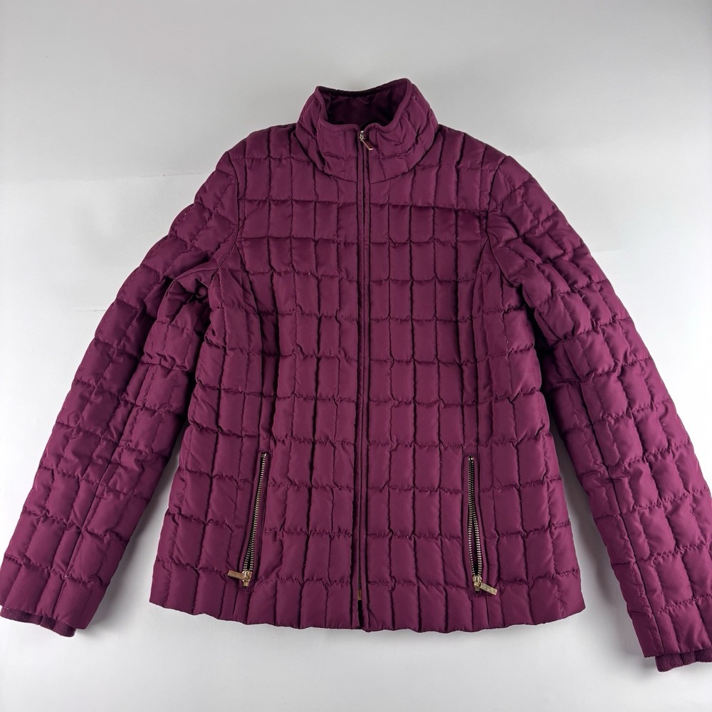 J.Crew Quilted Down Feather Full Zip Jacket Maroon Size Small Mock Neck